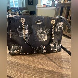 Kate Spade Briar Lane Night Rose Navy Satchel purse with strap.  12x10.5x5.5